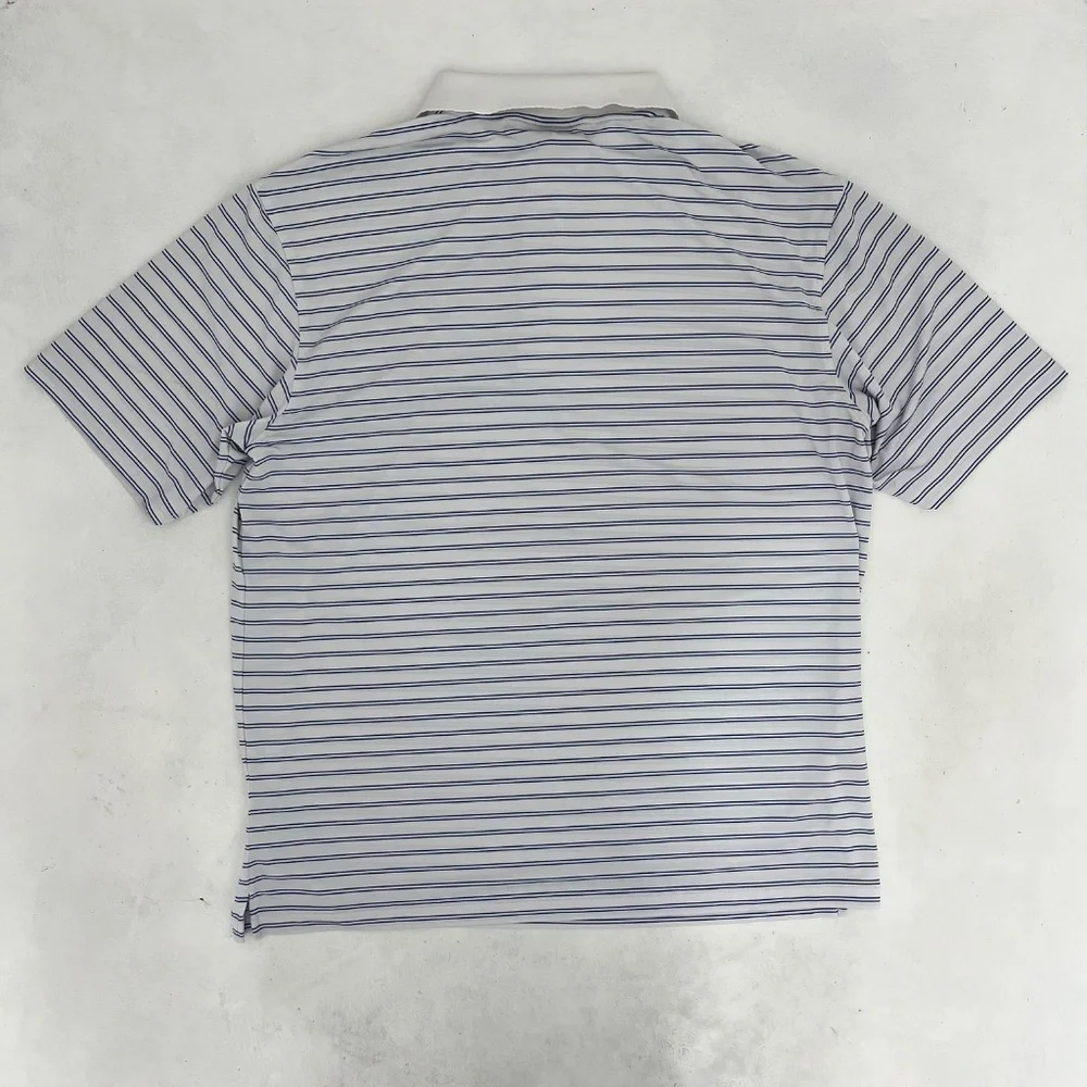 Augusta National Mens Size L Golf Polo Shirt White Blue Striped Short Sleeve - Picture 5 of 7
